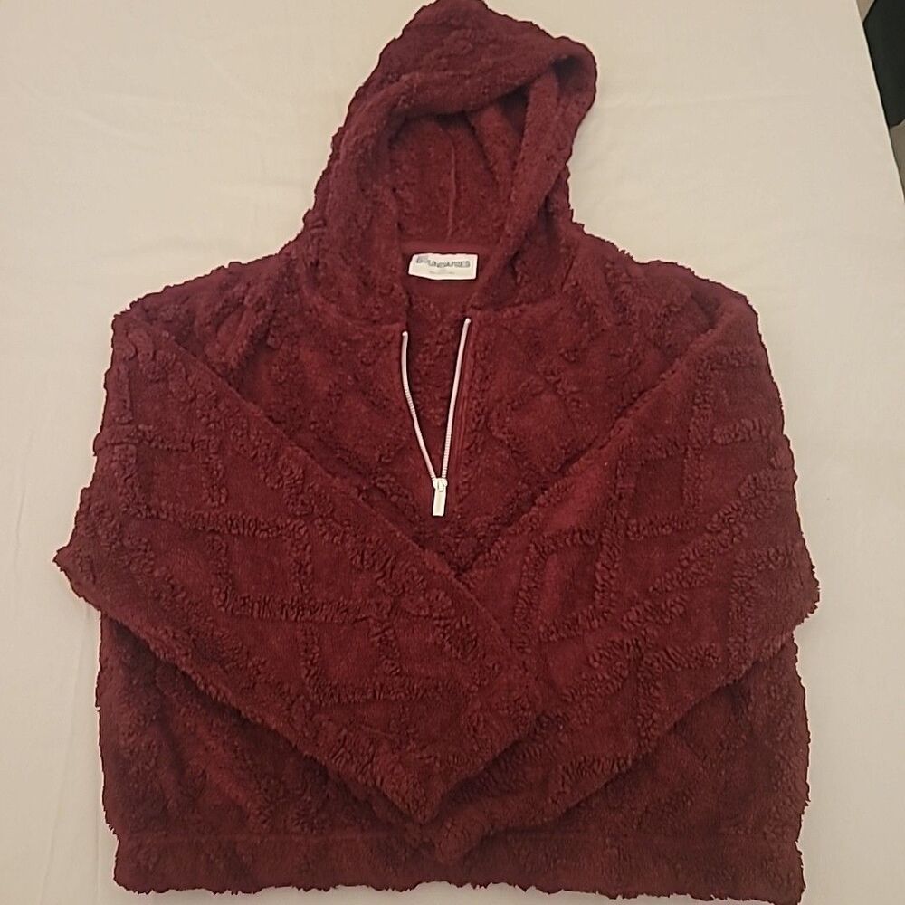 No Boundaries Quarter-Zip Sherpa Pullover Sweater Burgundy Youth Sz Large 12-14